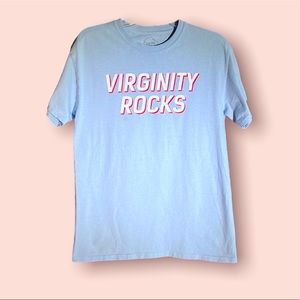 Danny Duncan baby blue  “Virginity Rocks” Shirt, size Medium